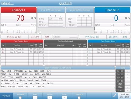 Speech-in-Noise Audiometry Testing Screen